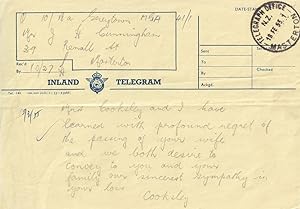 Seller image for Masterton Telegraph Office New Zealand 1950s Telegram for sale by Postcard Finder