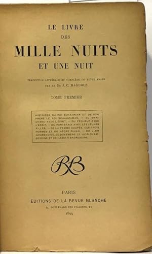 Le livre des mille nuits et une nuits - traduction littérale et complète du texte arabe par le Dr...