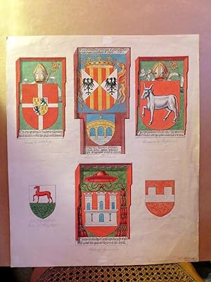 Sechs Wappen Bilder von 1859, gemalt und handkoloriert. Sueder de Culenborg, Ludovicus Pontanus, ...