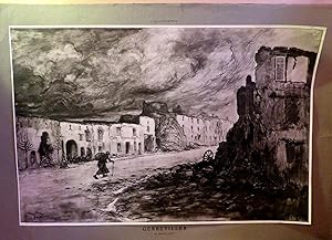 Gerbeviller. Foto des Gemäldes des zerstörten Ortes von 1915