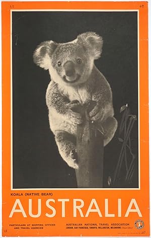 Bild des Verkufers fr 'Koala (native bear) Australia'. Photolithograph travel poster zum Verkauf von Antipodean Books, Maps & Prints, ABAA