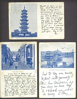 Shanghai, 3 postcards sent by a photographer in Shanghai to his family in Scotland