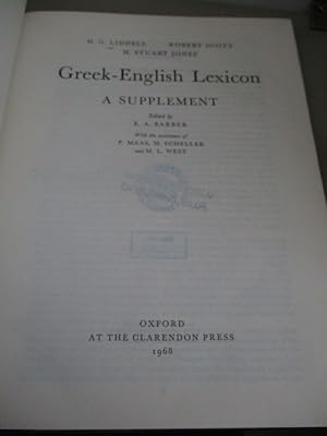 Bild des Verkufers fr Greek-English Lexicon. A Supplement. Edited by E. A. Barber. zum Verkauf von Antiquariat Bookfarm