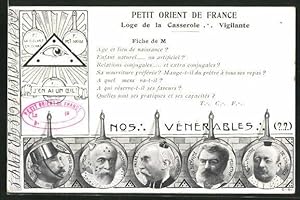 Ansichtskarte Petit Orient de France, Loge de la Cassreole, Vigilante, Le Joyeux Brisson, R. Frer...