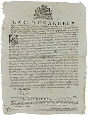 Seller image for AVENDO IL RE MIO SIGNORE, E PADRE CON SUO EDITTO DE' 15 MAGGIO 1729 RIDOTTO AL TRE PER CENTO IL PROVENTO DE' CAPITALI INTROGGI.Dat' in Torino li dieci del mese di Febbrajo 1735 [Documento originale]: for sale by Bergoglio Libri d'Epoca