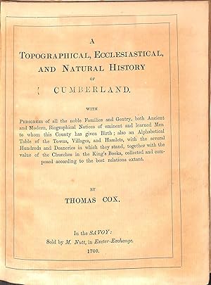 Bild des Verkufers fr A Topographical, Ecclesiastical, and Natural History of Cumberland zum Verkauf von WeBuyBooks