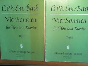 Bild des Verkufers fr Vier Sonaten fr Flte und Klavier: Heft I und II. Zusammen 2 Hefte. Je eine Partitur und eine Stimme. Herausgegeben und fr den praktischen Gebrauch bearbeitet von Kurt Walther. zum Verkauf von Buch-Galerie Silvia Umla