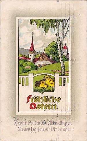 Fröhliche Ostern. Postkarte in farbiger Lithographie. Ungelaufen.