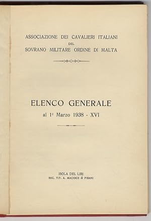 Elenco generale al 1° marzo 1938.