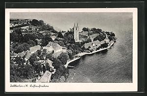 Ansichtskarte Dobbertin i. M., Totalansicht mit Kirche, Häuser und See, Fliegeraufnahme
