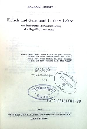 Bild des Verkufers fr Fleisch und Geist nach Luthers Lehre unter besonderer Bercksichtigung des Begriffs "totus homo". Reihe Libelli, Band CCXLII zum Verkauf von books4less (Versandantiquariat Petra Gros GmbH & Co. KG)