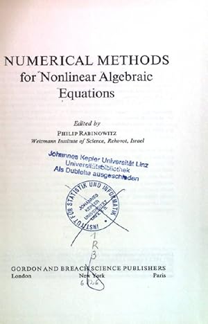 Bild des Verkufers fr Numerical Methods for Nonlinear Algebraic Equations. zum Verkauf von books4less (Versandantiquariat Petra Gros GmbH & Co. KG)