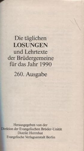 Bild des Verkufers fr Die tglichen Losungen und Lehrtexte der Brdergemeinde fr das Jahr 1990 zum Verkauf von Flgel & Sohn GmbH