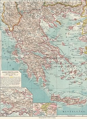 Farbige Landkarte: Griechenland von 1925;"1 : 3 000 000; Nebenkarten: 1. Böotien und nördlicher T...