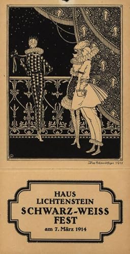 Eintrittskarte zum "Schwarz-weiss Fest" Haus Lichtenstein am 7. März 1914.