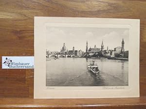 Alte Originalgraphik Dresden Blick von der Marienbrücke