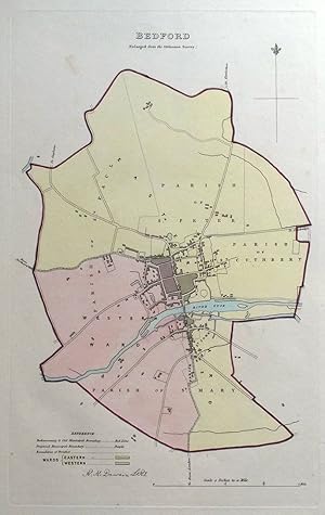 Antique Map BEDFORD, BEDFORDSHIRE, ENGLAND Street Plan Dawson Original 1832