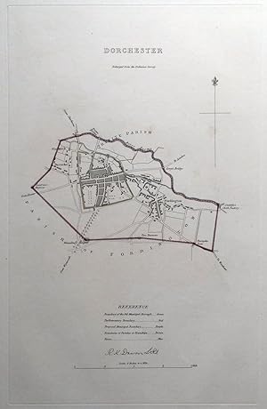 Antique Map DORCHESTER, DORSET, ENGLAND, Street Plan, Dawson Original 1832