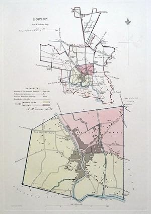 Antique Map BOSTON, LINCOLNSHIRE, Street Plan, Dawson Original 1832