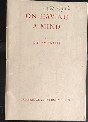 Imagen del vendedor de On Having a Mind (The Sixteenth Arthur Stanley Eddington Memorial Lecture. 9 November 1962) a la venta por Shore Books