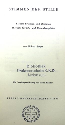 Imagen del vendedor de Stimmen der Stille: 1. Teil, Erinnern und Besinnen, 2. Teil, Sprche und Gedankensplitter. a la venta por books4less (Versandantiquariat Petra Gros GmbH & Co. KG)