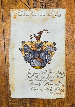 Aquarellierte Wappenmalerei auf Stammbuchblatt.