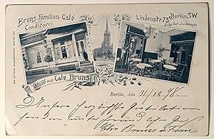 Bild des Verk�ufers f�r Gruss aus Caf� Bruns (3 Ansichten: Au�enansicht, Innenansicht, Jerusalemer Kirche). zum Verkauf von Antiquariat Ruthild J�ger
