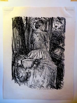Bild des Verkufers fr Rckenansicht einer sitzenden Frau. Lithografie signiert zum Verkauf von Antiquariat Ekkehard Schilling