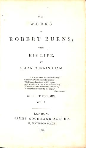 Bild des Verkufers fr The Works of Robert Burns; With His Life Vol. I zum Verkauf von WeBuyBooks