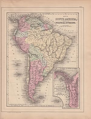 Seller image for Map of South America, Showing Its Political Divisions [with inset] Map Showing the Proposed Atrato-Inter-Oceanic Canal Routes for Connecting the Atlantic and Pacific Oceans [verso with] Map of New Granada, Venezuela and Guiana [and] Map of Peru, and Equador [and] Map of the Argentine Confederation for sale by Kaaterskill Books, ABAA/ILAB