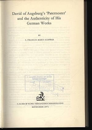 Image du vendeur pour David of Augsburg's "Paternoster" and the authenticity of his German works ,Bd. 32 mis en vente par Antiquariat Bookfarm