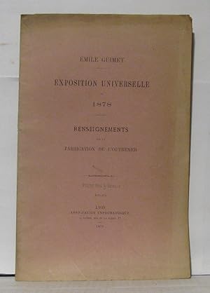 Bild des Verkufers fr Exposition universelle de 1878 - renseignements sur la fabrication de l'outremer zum Verkauf von Librairie Albert-Etienne