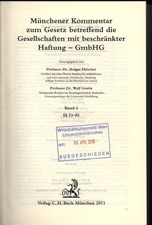 Bild des Verkufers fr Mnchener Kommentar zum Gesetz betreffend die Gesellschaften mit beschrnkter Haftung - GmbHG , zum Verkauf von Antiquariat Bookfarm