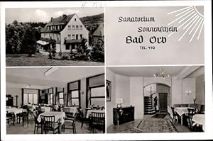 Bild des Verkufers fr Ansichtskarte / Postkarte Bad Orb in Hessen, Sanatorium Sonnenschein, Innen und Auenansicht zum Verkauf von akpool GmbH