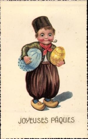 Ansichtskarte / Postkarte Glückwunsch Ostern, Junge mit Pfeife und Ostereiern - Verlag: Amag
