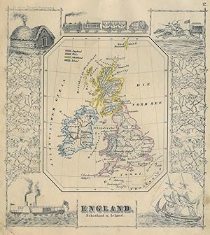 GROSSBRITANNIEN. - Karte. "England, Schottland u. Irland". Gesamtkarte (13,5 x 11 cm), umgeben vo...