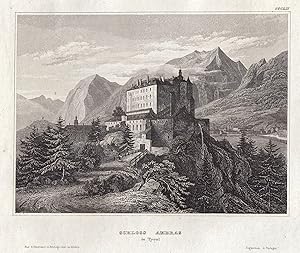 Seller image for Schlo "Ambras in Tyrol" , rechts Blick ins Inntal. for sale by Antiquariat Clemens Paulusch GmbH