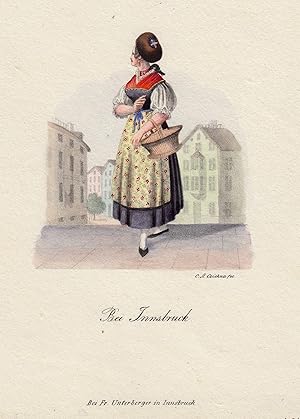 Imagen del vendedor de Bei Innsbruck, dargestellt ist eine junge Frau mit Einkaufskorb. a la venta por Antiquariat Clemens Paulusch GmbH
