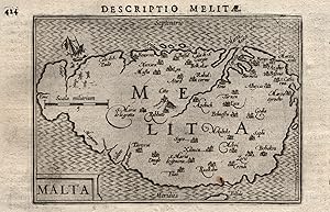 Kupferstich- Karte, aus Langenes/ Bertius "Caert Thresoor" bei Nicolai in Amsterdam, "Malta".
