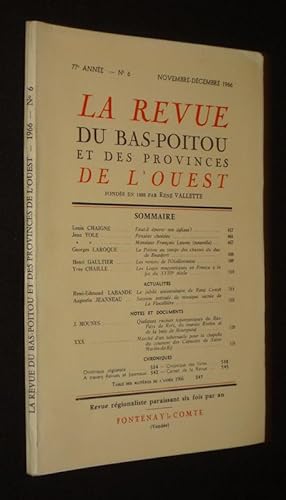 Bild des Verkufers fr La Revue du Bas-Poitou et des provinces de l'Ouest (77e anne - n6, novembre-dcembre 1966) zum Verkauf von Abraxas-libris