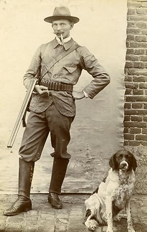 Belgium Brussels Hunter & his Dog Portrait Old CDV Photo Van Mill 1900
