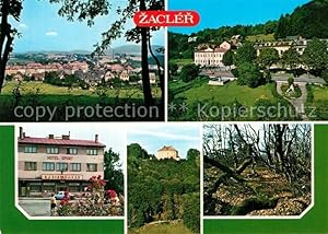 Postkarte Carte Postale 73599002 Zacler Panorama Hotel Rathaus Burg Partie im Wald Zacler