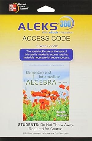 Seller image for ALEKS 360 Access Card (11 weeks) for Elementary and Intermediate Algebra by Baratto, Stefan, Bergman, Barry, Hutchison, Donald [Printed Access Code ] for sale by booksXpress