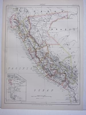Antique Map of Peru from Encyclopaedia Britannica, Ninth Edition Vol. XVIII Plate IX (1885)
