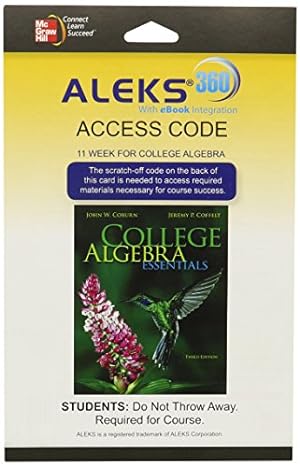 Seller image for ALEKS 360 Access Card (11 weeks) for College Algebra Essentials by Coburn, John, Coffelt, Jeremy, ALEKS Corporation [Printed Access Code ] for sale by booksXpress