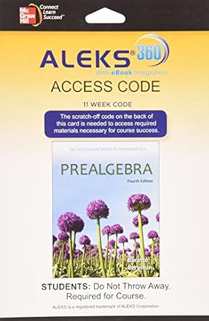 Seller image for ALEKS 360 Access Card (11 weeks) for Prealgebra by Baratto, Stefan, Bergman, Barry, Hutchison, Donald [Printed Access Code ] for sale by booksXpress