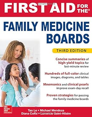 Seller image for First Aid for the Family Medicine Boards, Third Edition (1st Aid for the Family Medicine Boards) by Le, Tao, Mendoza, Michael, Coffa, Diana, Saint-Hilaire, Lamercie [Paperback ] for sale by booksXpress