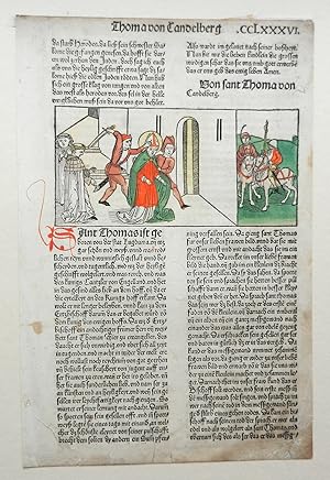 Von sant Thoma von Candelberg (Thomas Becket). Textblatt CCLXXXVI mit altkoloriertem Holzschnitt ...