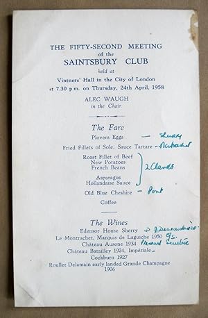 The Fifty-Second Meeting of the Saintsbury Club. Held at Vintners' Hall in the City of London at ...