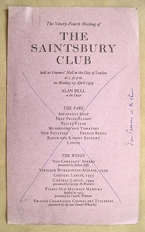 The Ninety-Fourth Meeting of the Saintsbury Club. Held at Vintners' Hall in the City of London at...